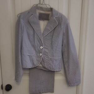 Merona Blue and White Pin Striped Pants And Blazer Pantsuit Set